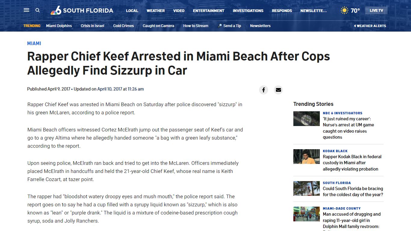 Rapper Chief Keef Arrested in Miami Beach After Cops Allegedly Find ...